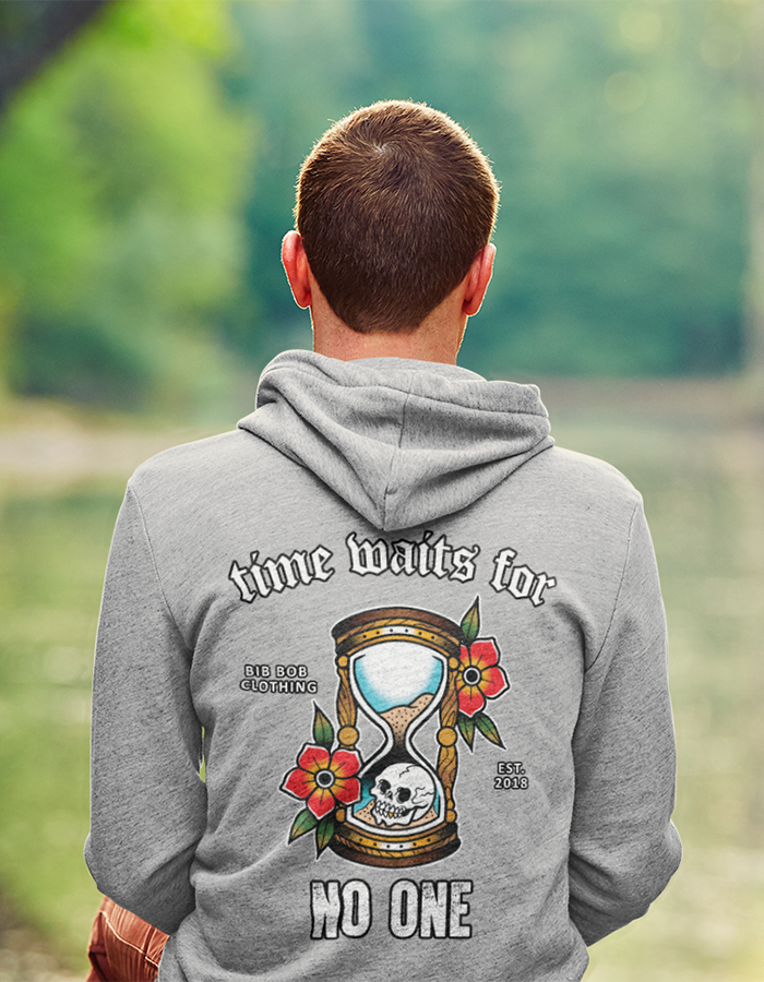 Back Time Waits Grey Hoodie