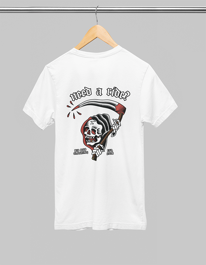Back Need a Ride White tee