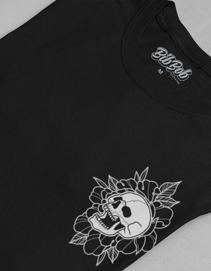 Front Skull & Peony Black Folded Tee