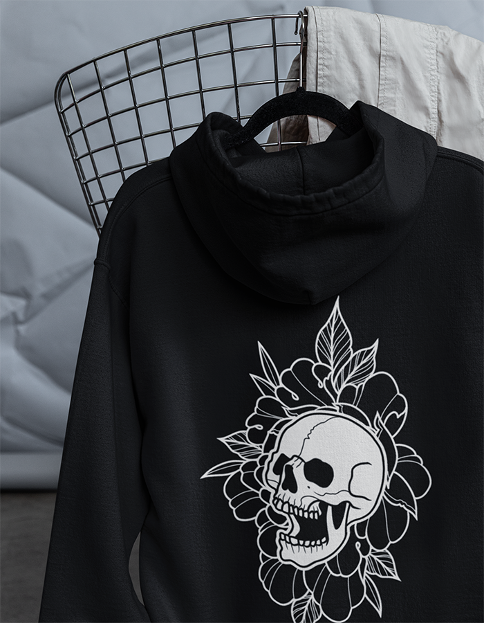 Back Peony & Skull Black Hoodie