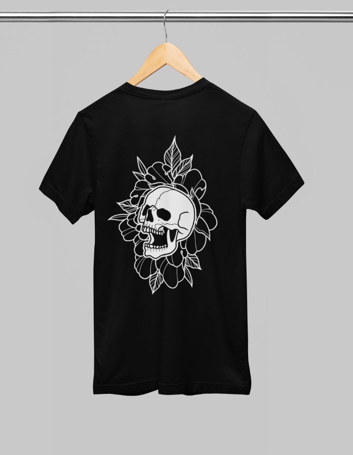 Back Skull & Peony Black Tee