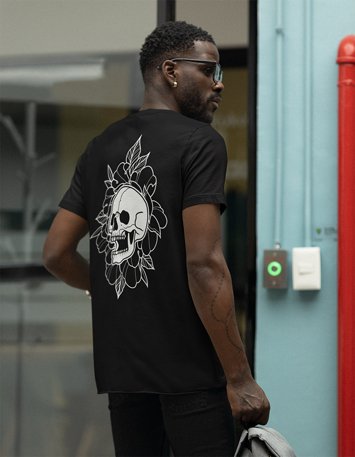 Back Skull & Peony Black Tee