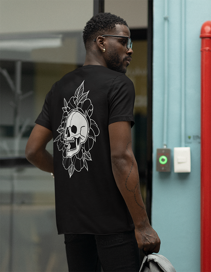 Back Skull & Peony Black Tee