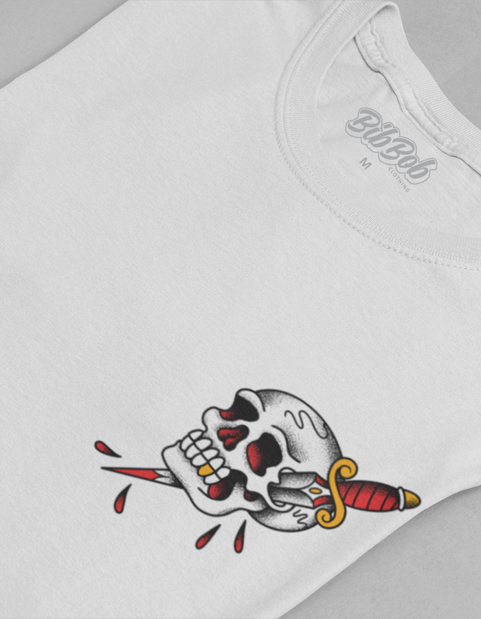 Front Skull & Dagger White Folded Tee